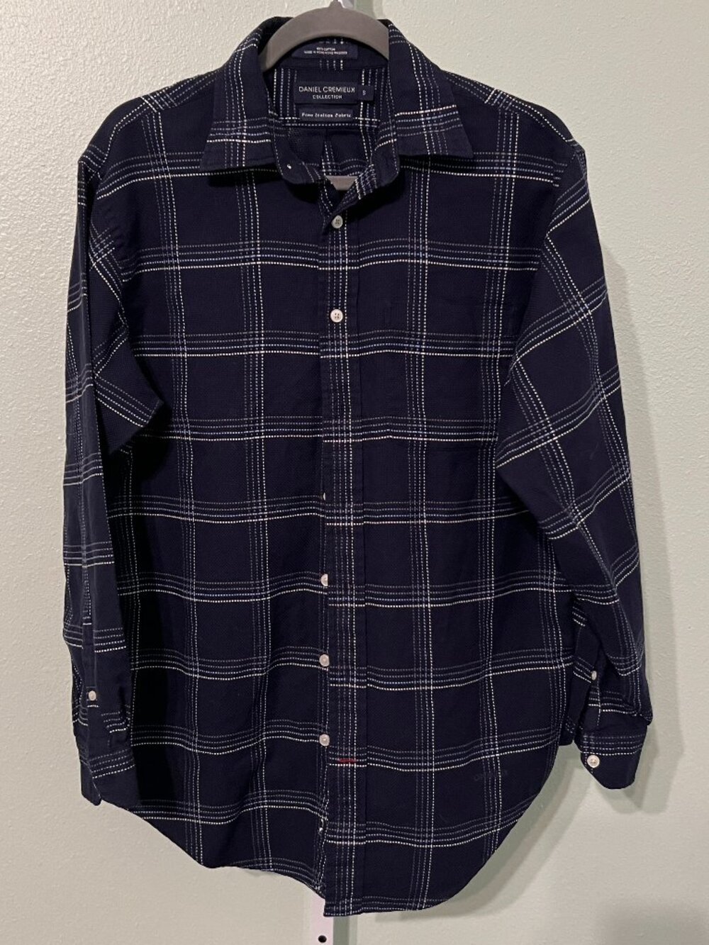 Daniel Cremieux Blue w Textured Grid Plaid 100% Cotton Long-Sleeve SZ Small